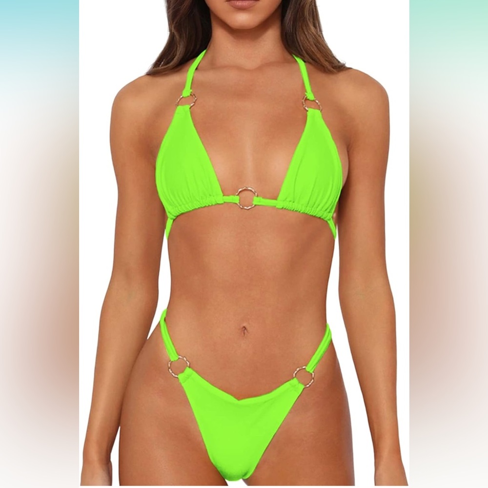 NEON GREEN GOLD HOOP BIKINI